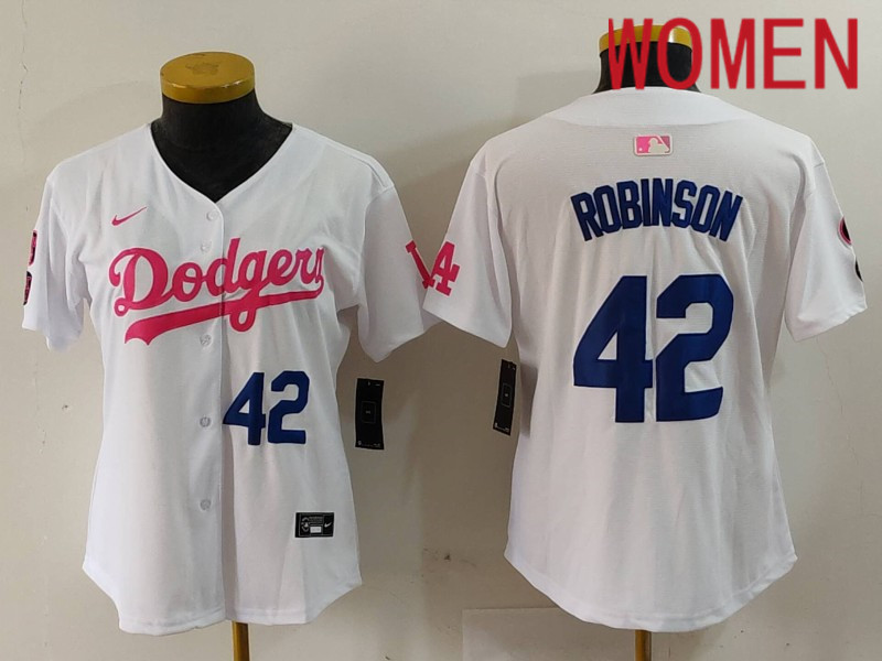 Women Los Angeles Dodgers #42 Robinson White joint name 2024 Nike MLB Jersey style 9121->women nfl jersey->Women Jersey
